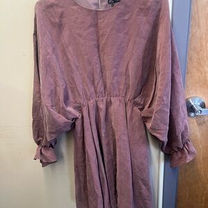 Zara Dusty Mauve Long Sleeve Gathered-Waist Dress NWT size small